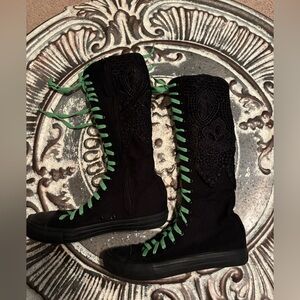 Yuanbu ANUFFER Black and Green ZIP Lace-Up Women's Boots 8